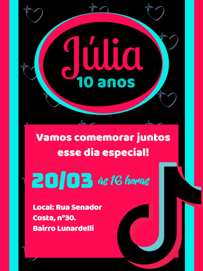 Convite de Aniversário Tik Tok para Editar e Enviar Online Convite de Aniversário Tik Tok para Editar e Enviar Online