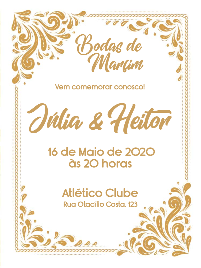 Convite Bodas de Marfim Dourado Elegante para Editar Online Convite Bodas de Marfim Dourado Elegante para Editar Online