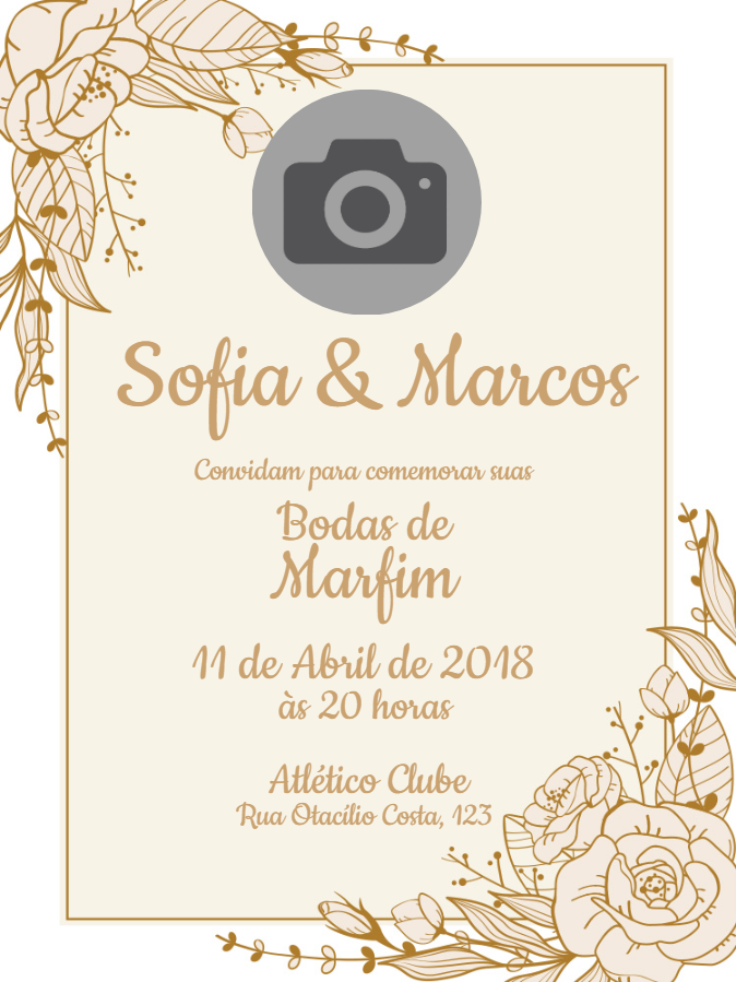 Convite Bodas de Marfim com Foto para Editar Online