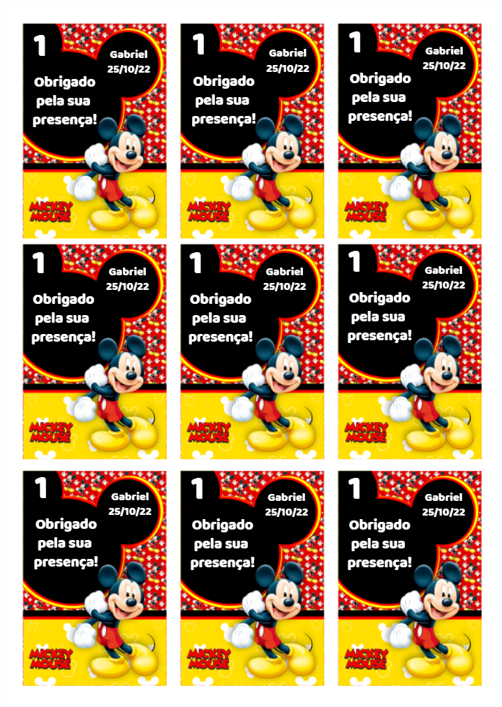 Tag de Agradecimento Aniversário Mickey Mouse para Editar Online Tag de Agradecimento Aniversário Mickey Mouse para Editar Online