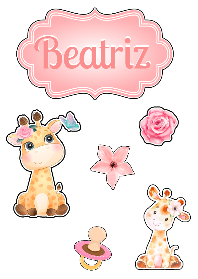 Topo de Bolo Girafinha Menina Editável para Imprimir Topo de Bolo Girafinha Menina Editável para Imprimir