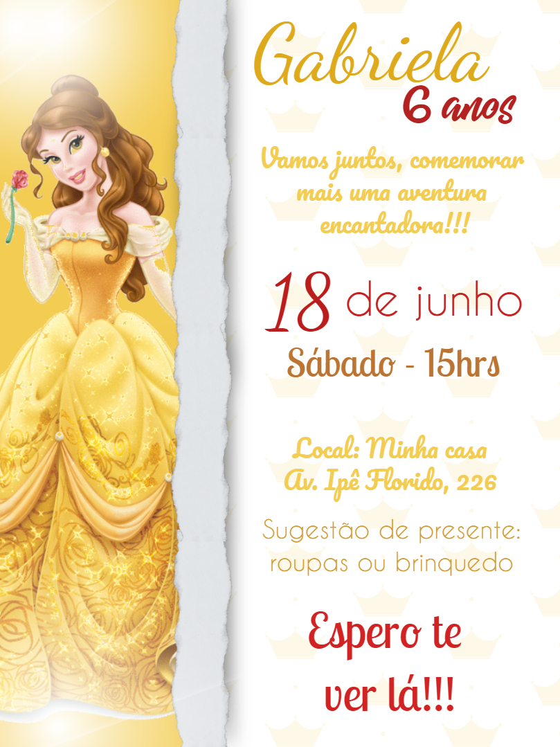 Convite Aniversário A Bela e a Fera para Editar Online Convite Aniversário A Bela e a Fera para Editar Online