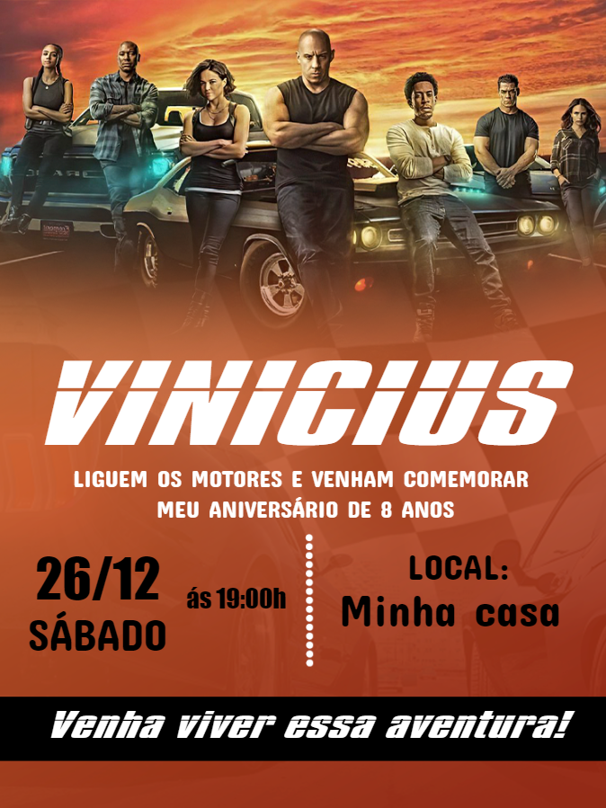 Convite de Aniversário Velozes e Furiosos para Editar Online Convite de Aniversário Velozes e Furiosos para Editar Online