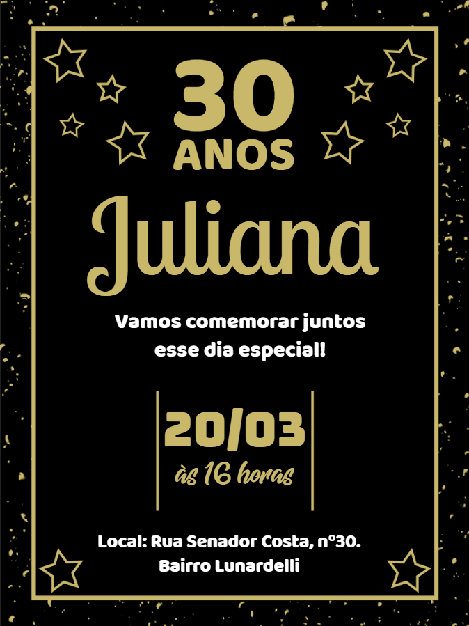 Convite de Aniversário Estrelas Douradas para Editar Online Convite de Aniversário Estrelas Douradas para Editar Online