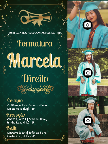 Convite de Formatura Direito com Fotos para Editar Online