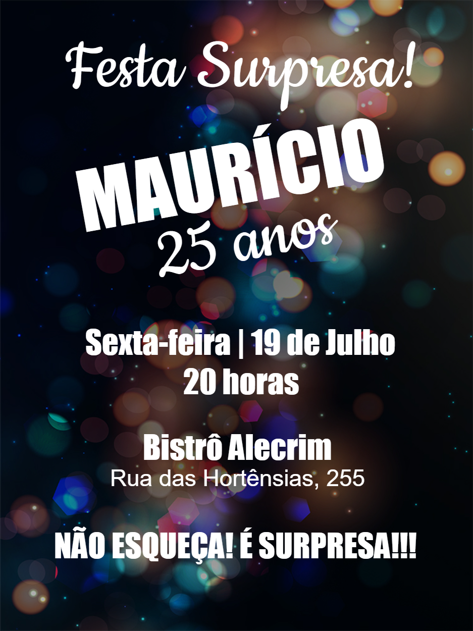 Convite de Aniversário Surpresa Balada para Editar Online Convite de Aniversário Surpresa Balada para Editar Online