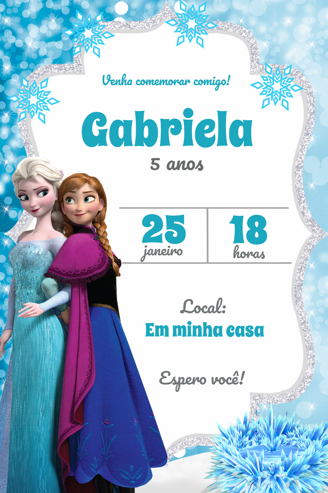Convite de Aniversário Frozen com Anna e Elsa para Editar Convite de Aniversário Frozen com Anna e Elsa para Editar