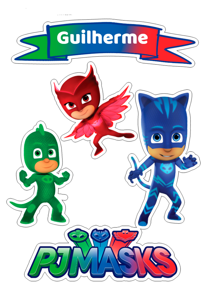 Topo de Bolo PJ Masks Editável com Personagens para Imprimir Topo de Bolo PJ Masks Editável com Personagens para Imprimir