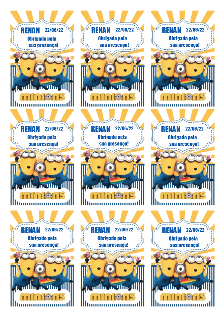 Tag de Aniversário Minions de Agradecimento para Editar Online Tag de Aniversário Minions de Agradecimento para Editar Online