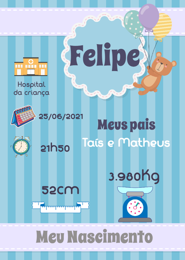 Quadro Nascimento Ursinho Menino para Editar Online