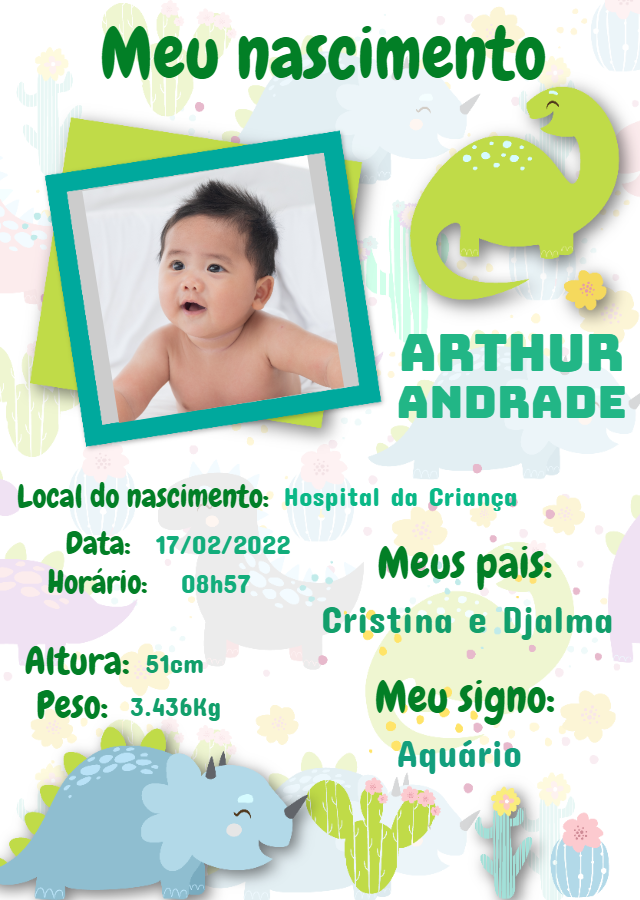 Quadro Nascimento Dinossauros com Foto para Editar Online Quadro Nascimento Dinossauros com Foto para Editar Online