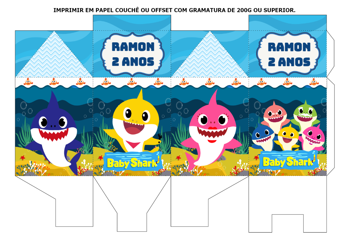 Caixa Milk Baby Shark para Festa de Aniversário Editável Caixa Milk Baby Shark para Festa de Aniversário Editável