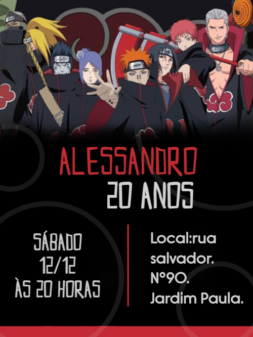 Convite de Aniversário Akatsuki Naruto para Editar Online Convite de Aniversário Akatsuki Naruto para Editar Online