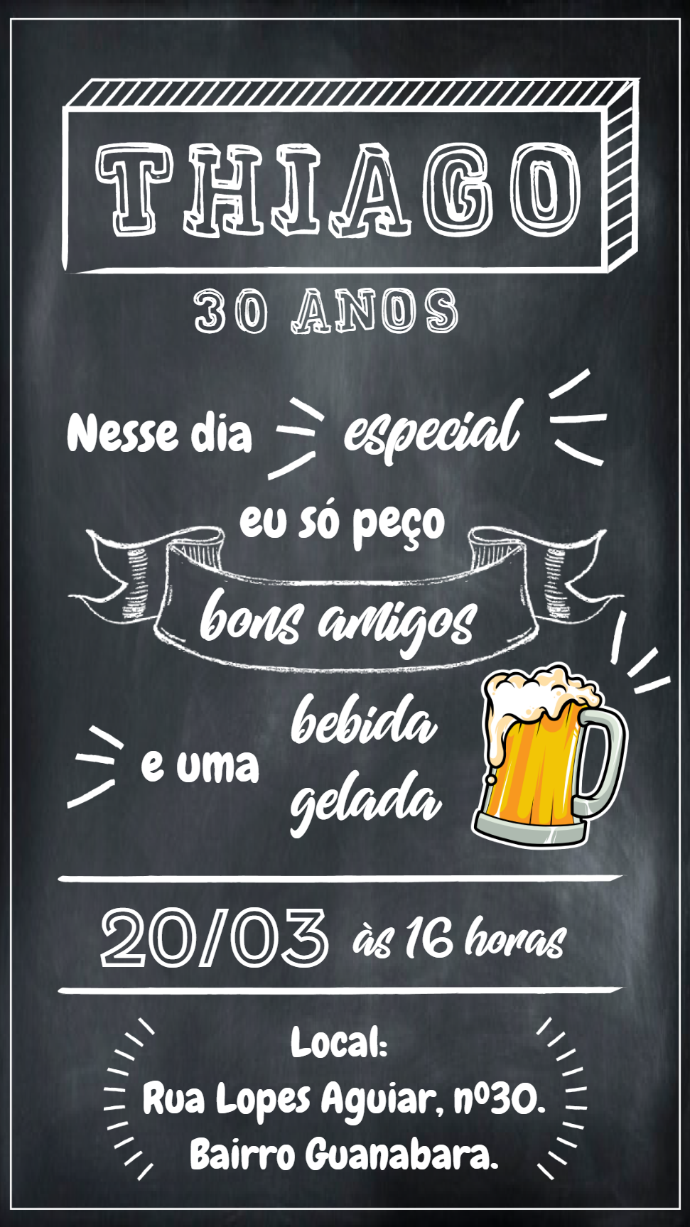 Convite Aniversário Boteco Quadro Negro para Editar Online