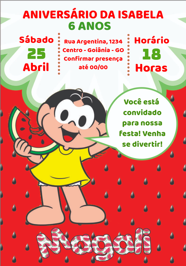 Convite de Aniversário Magali para Editar Online Convite de Aniversário Magali para Editar Online