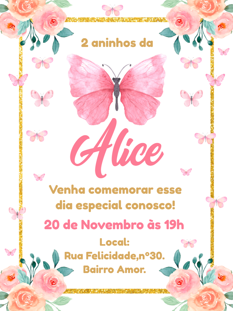 Convite Aniversário Jardim das Borboletas para Editar Online Convite Aniversário Jardim das Borboletas para Editar Online