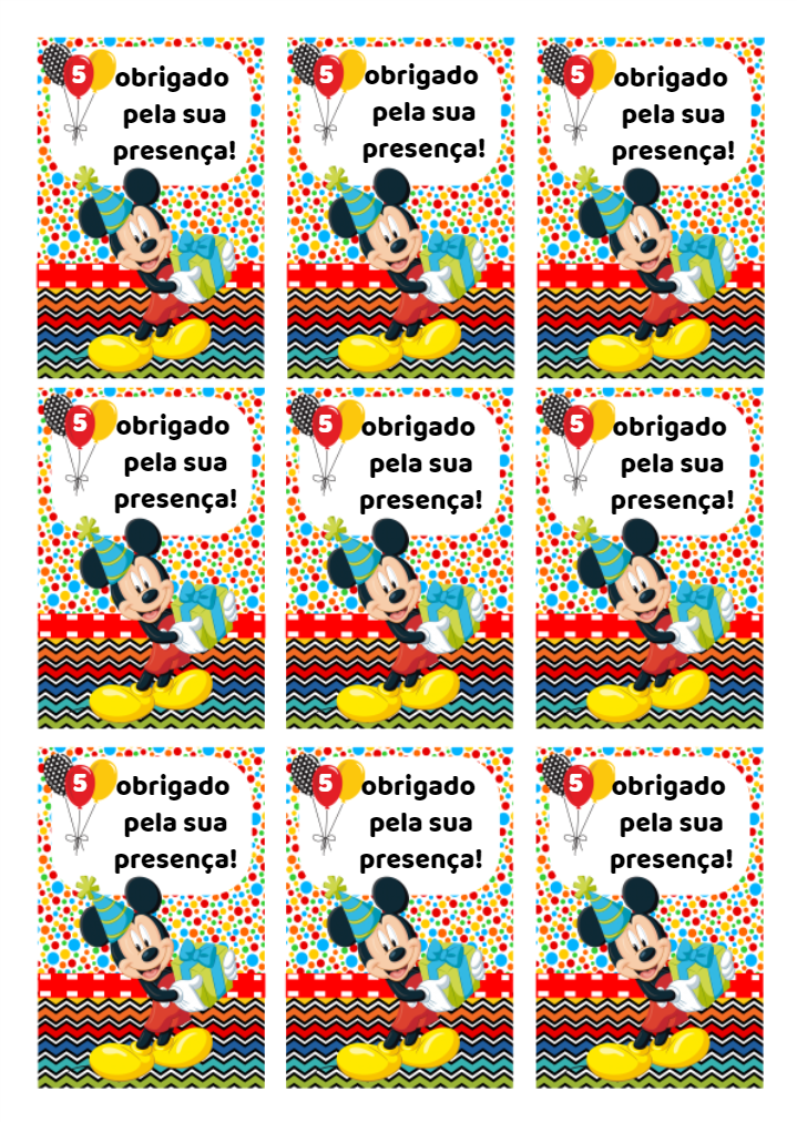 Tag de Aniversário Mickey Mouse para Editar e Imprimir Tag de Aniversário Mickey Mouse para Editar e Imprimir
