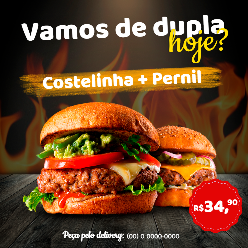 Post Editável de Promoção de Hambúrguer para Redes Sociais Post Editável de Promoção de Hambúrguer para Redes Sociais