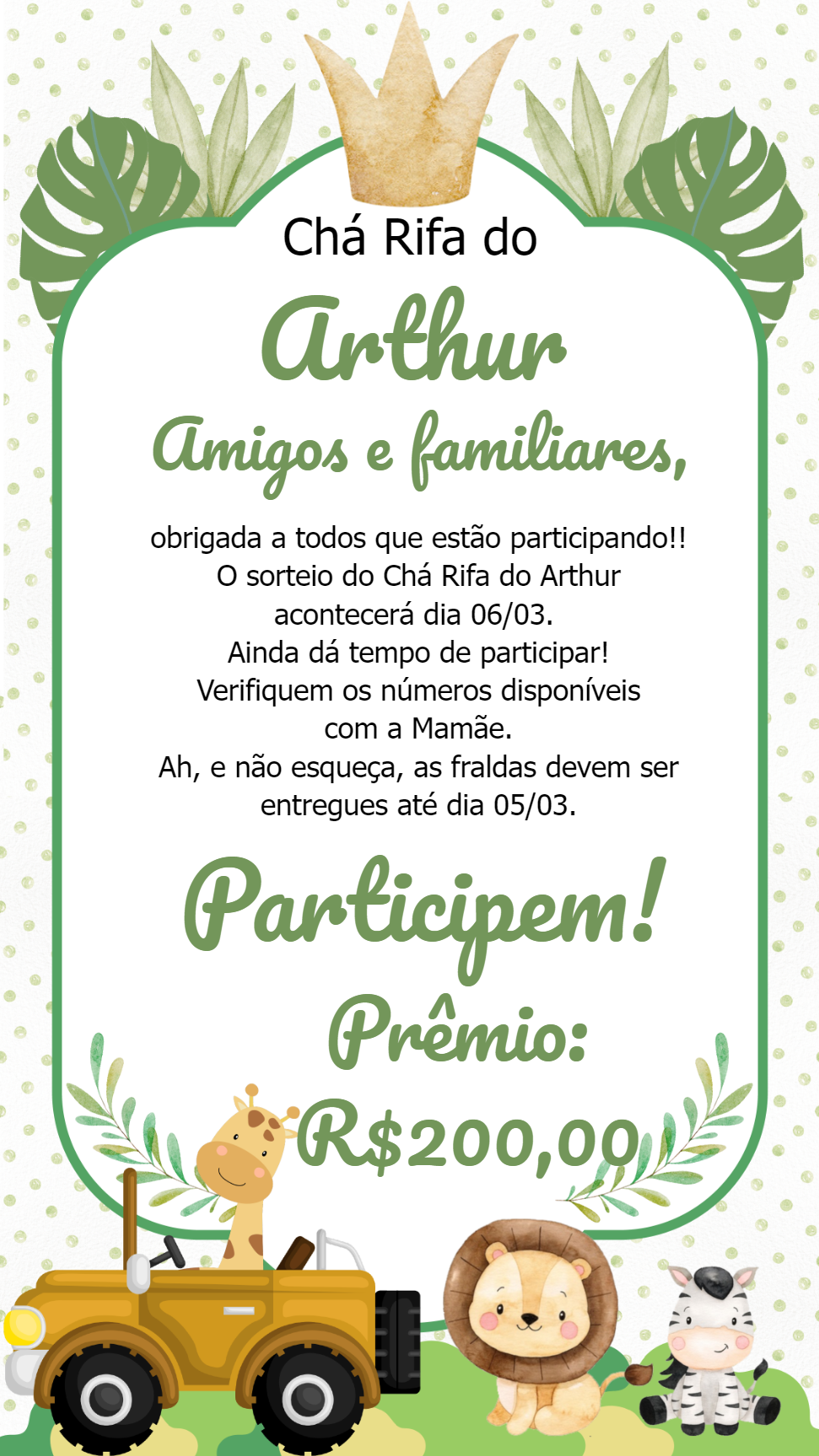 Convite para Chá Rifa Safari Baby Editável Online Convite para Chá Rifa Safari Baby Editável Online