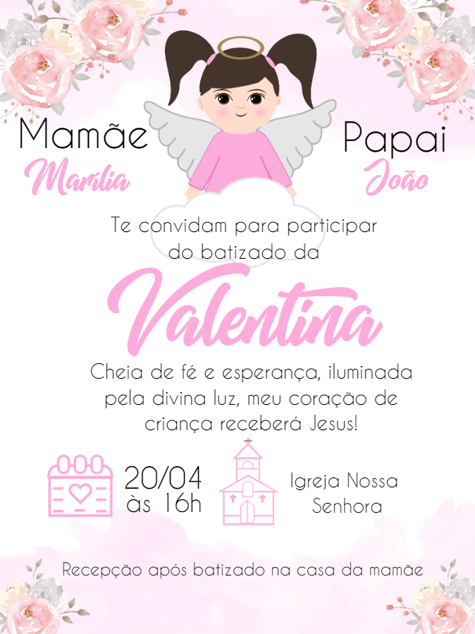 Convite Batizado Menina Anjinha Rosa para Editar Online Convite Batizado Menina Anjinha Rosa para Editar Online