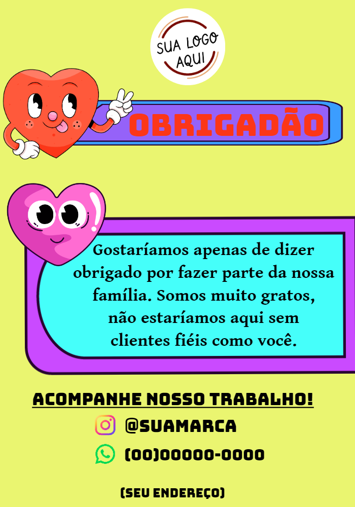 Cartão de Agradecimento Divertido com Corações para Editar Cartão de Agradecimento Divertido com Corações para Editar