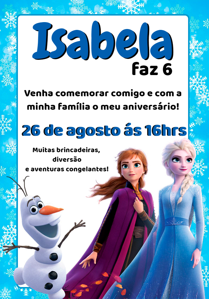 Convite Aniversário Frozen 2 com Personagens para Editar Online Convite Aniversário Frozen 2 com Personagens para Editar Online