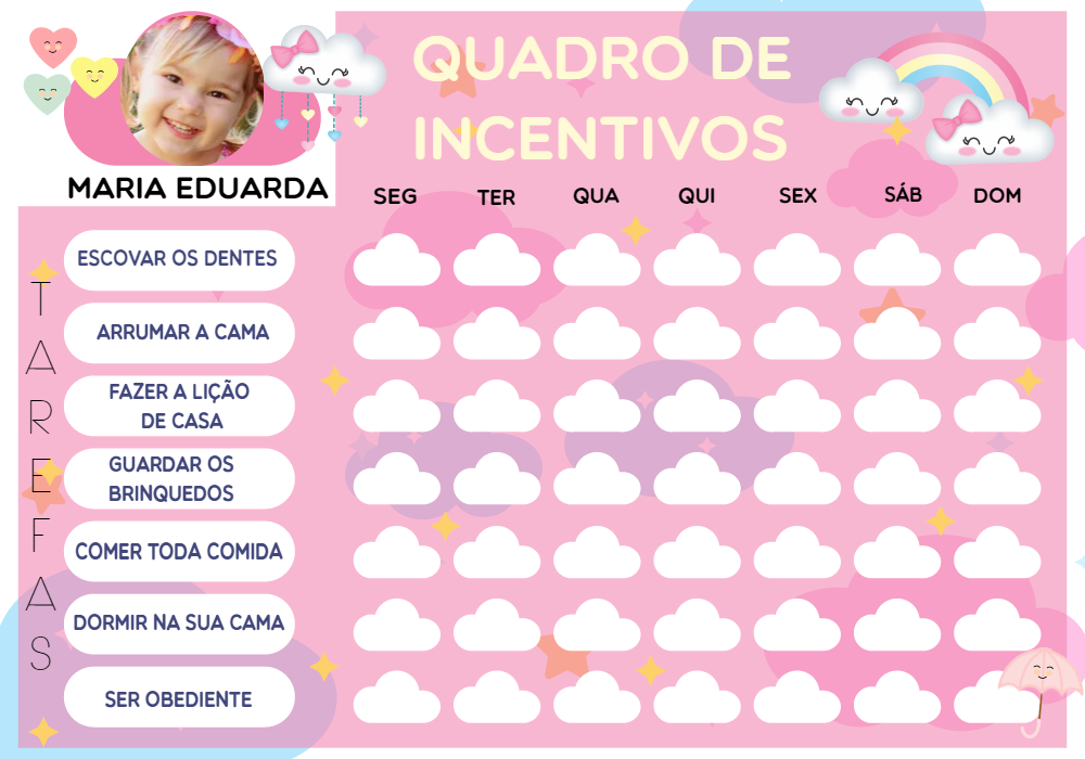 Quadro de Incentivos Chuva de Amor Editável com Foto Online Quadro de Incentivos Chuva de Amor Editável com Foto Online