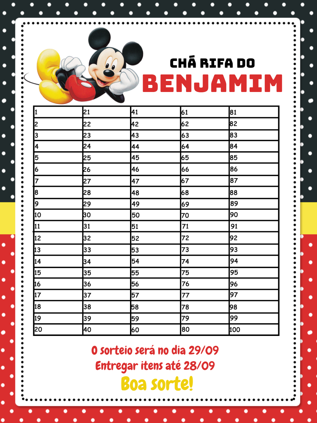 Chá Rifa do Mickey com Lista de Nomes para Editar Online Chá Rifa do Mickey com Lista de Nomes para Editar Online