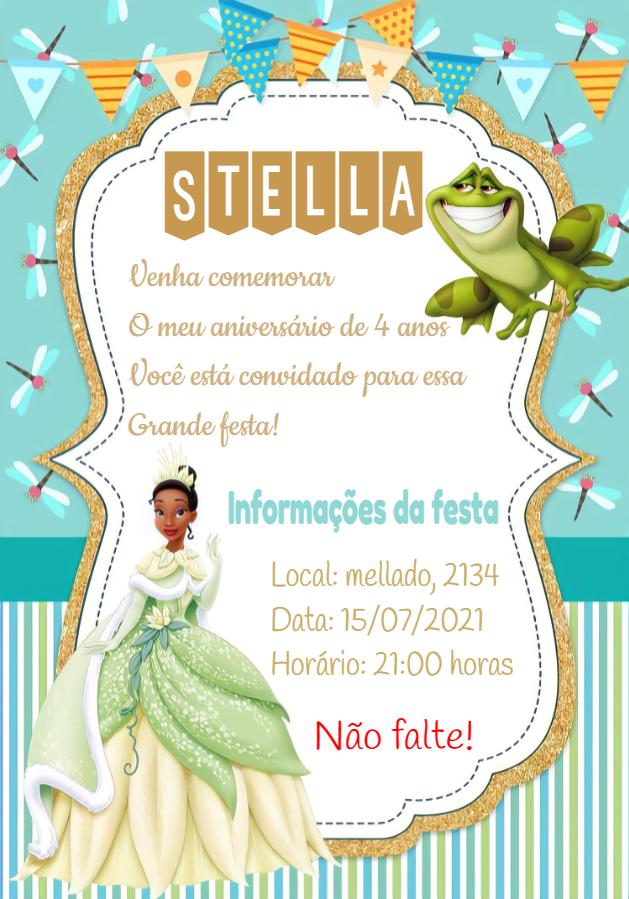 Convite Aniversário A Princesa e o Sapo para Editar Online Convite Aniversário A Princesa e o Sapo para Editar Online