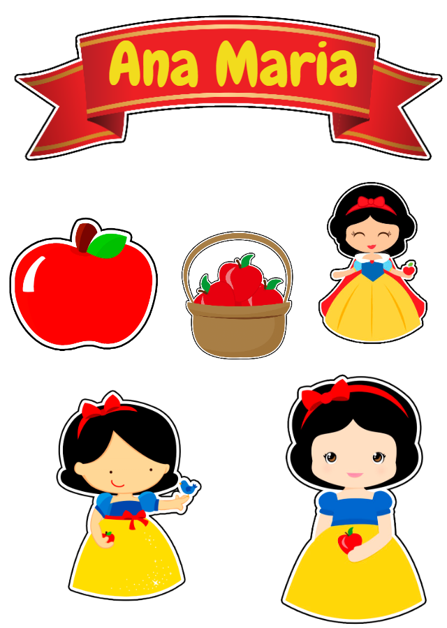 Topo de Bolo Branca de Neve com Personagens para Editar Online Topo de Bolo Branca de Neve com Personagens para Editar Online