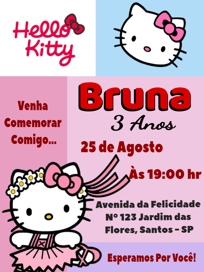 Convite de Aniversário Hello Kitty Editável Online