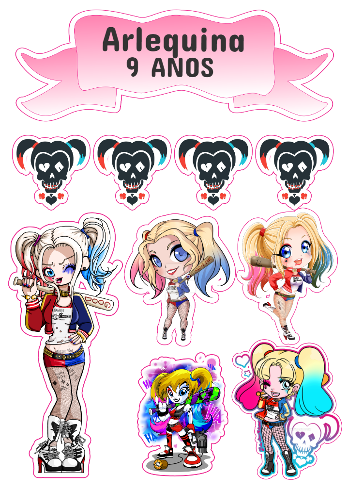 Topo de Bolo Arlequina para Aniversário para Editar Online Topo de Bolo Arlequina para Aniversário para Editar Online