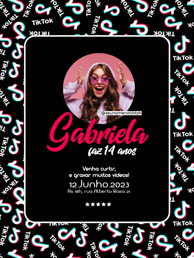 Convite de Aniversário Tik Tok com Foto para Editar Online Convite de Aniversário Tik Tok com Foto para Editar Online