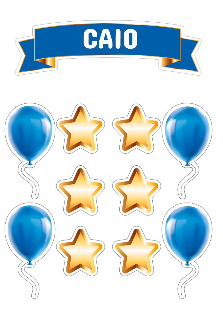 Topo de Bolo Aniversário Balões e Estrelas para Editar Online Topo de Bolo Aniversário Balões e Estrelas para Editar Online