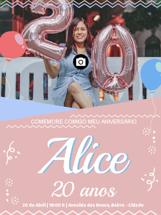 Convite de Aniversário Feminino com Foto para Editar Online