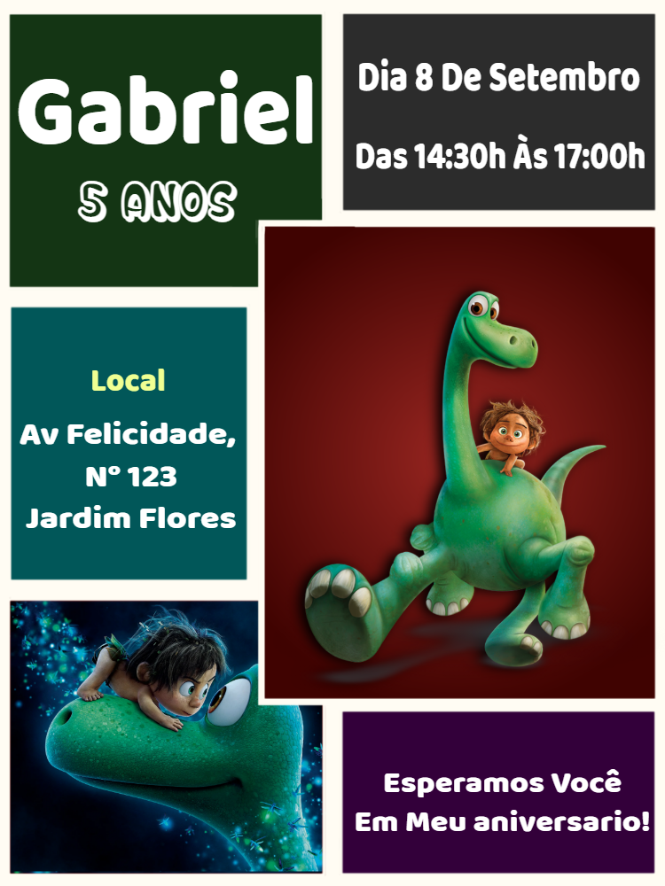 Convite de Aniversário O Bom Dinossauro para Editar Online Convite de Aniversário O Bom Dinossauro para Editar Online