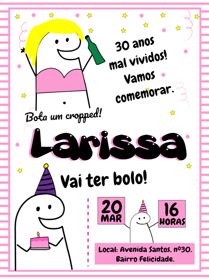 Convite de Aniversário Flork Bentô Divertido para Editar