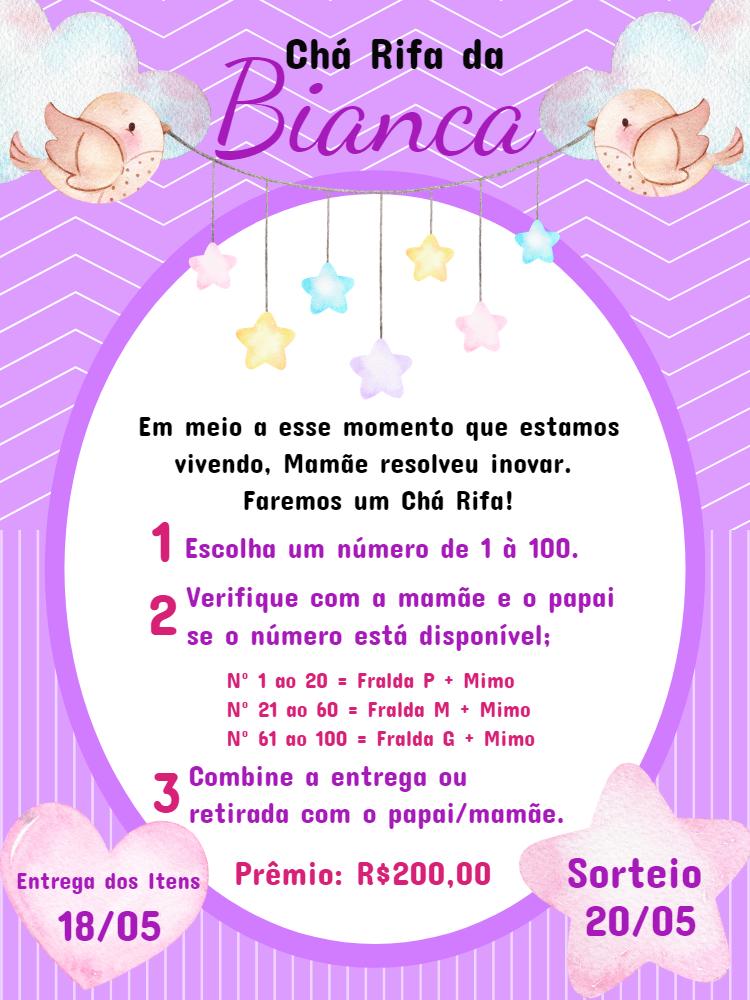 Convite Chá Rifa Pássarinhos para Editar Online e Imprimir Convite Chá Rifa Pássarinhos para Editar Online e Imprimir