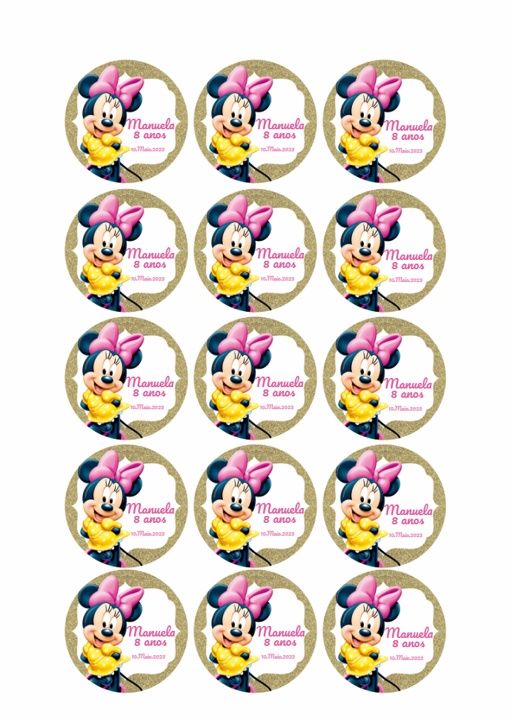 Tag de Aniversário Minnie Mouse Dourada para Editar Tag de Aniversário Minnie Mouse Dourada para Editar