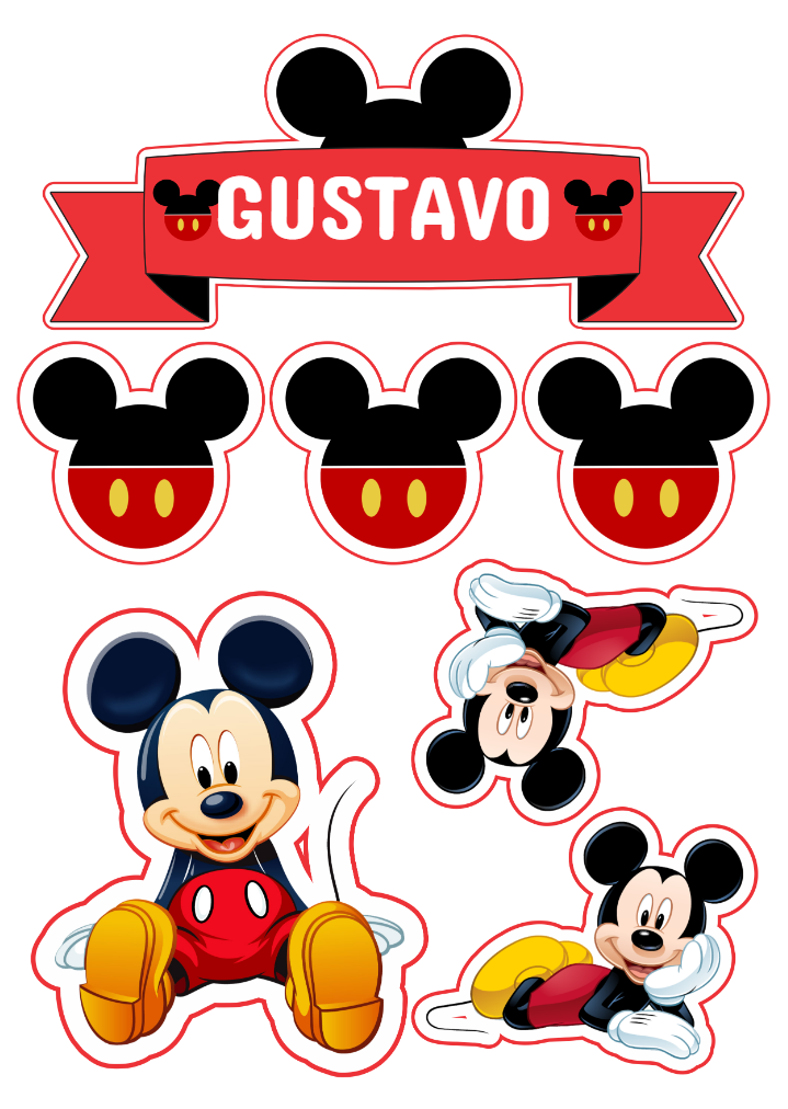 Topo de Bolo Mickey Mouse Editável para Festa de Aniversário Topo de Bolo Mickey Mouse Editável para Festa de Aniversário