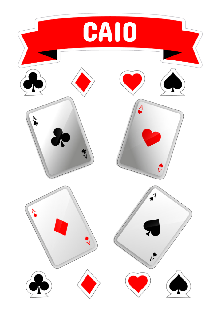 Topo de Bolo Festa Cassino com Naipes para Editar Online Topo de Bolo Festa Cassino com Naipes para Editar Online