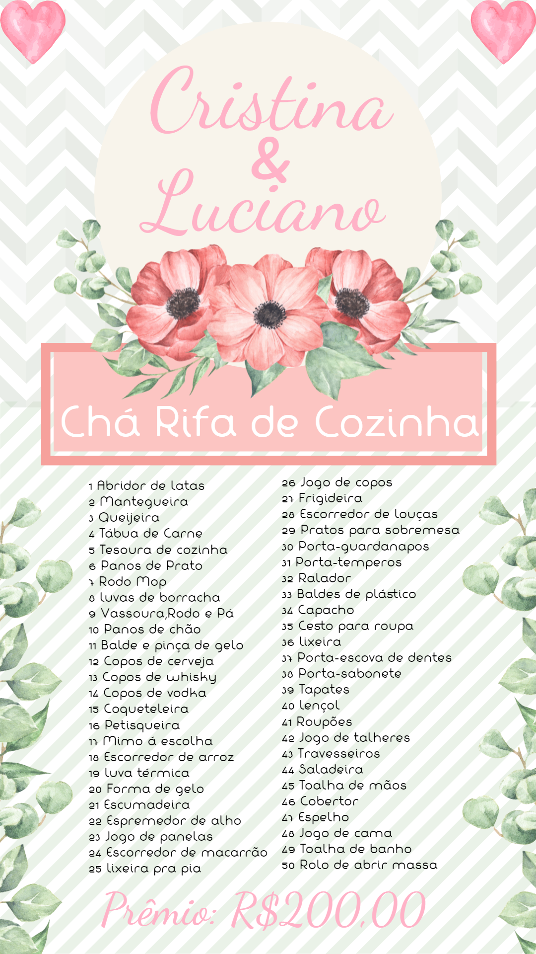 Convite Chá Rifa de Cozinha Floral Delicado para Editar Online Convite Chá Rifa de Cozinha Floral Delicado para Editar Online