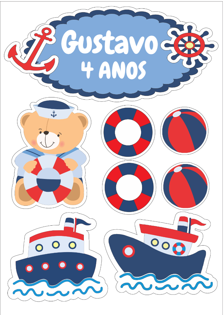 Topo de Bolo Ursinho Marinheiro para Editar e Imprimir Topo de Bolo Ursinho Marinheiro para Editar e Imprimir