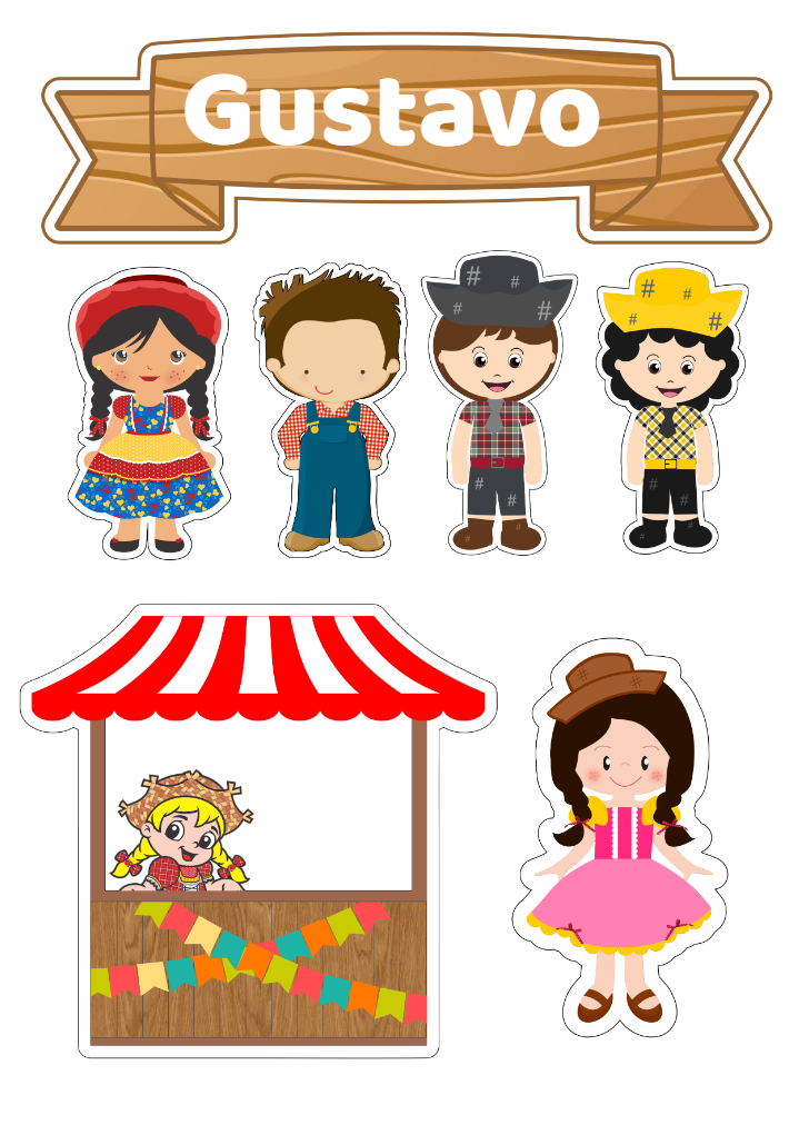 Topo de Bolo Festa Junina com Personagens para Editar Online Topo de Bolo Festa Junina com Personagens para Editar Online