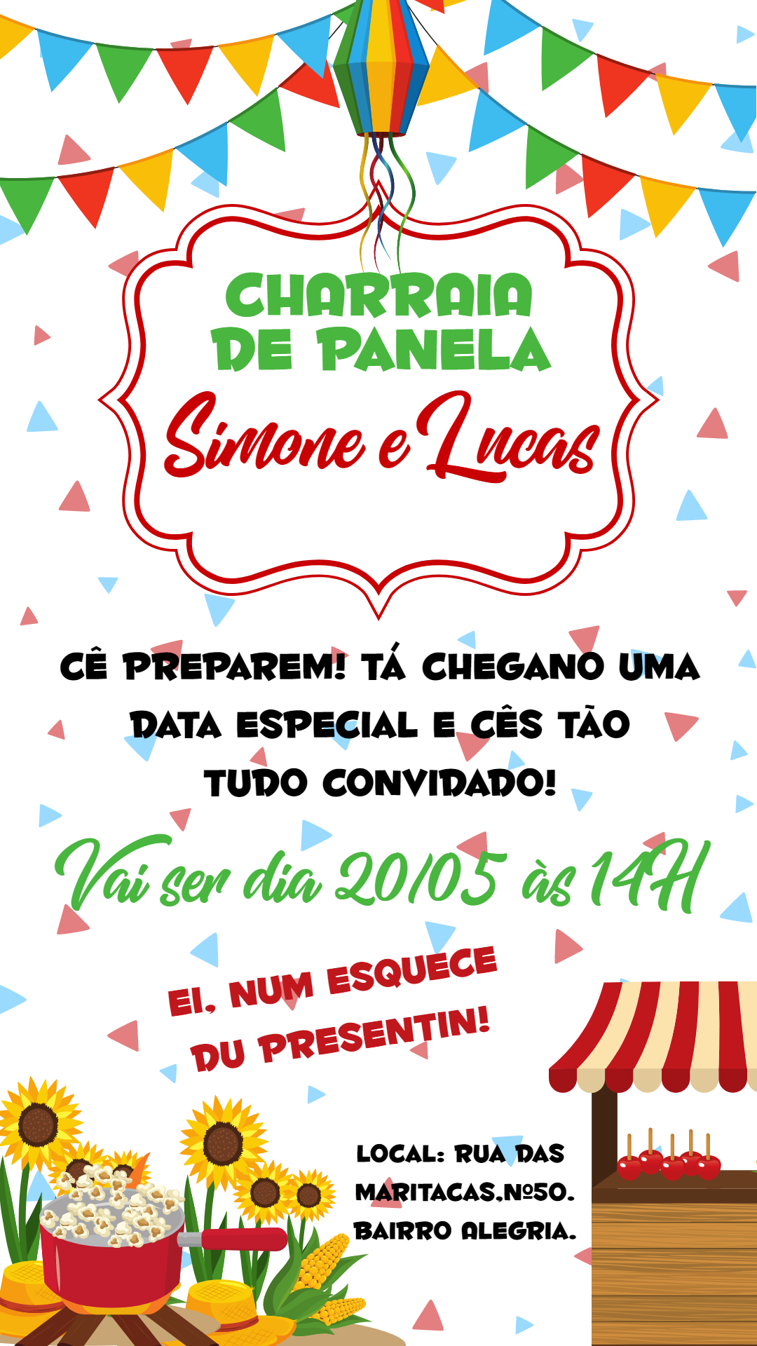 Convite Chárraia de Panela com Tema Festa Junina para Editar
