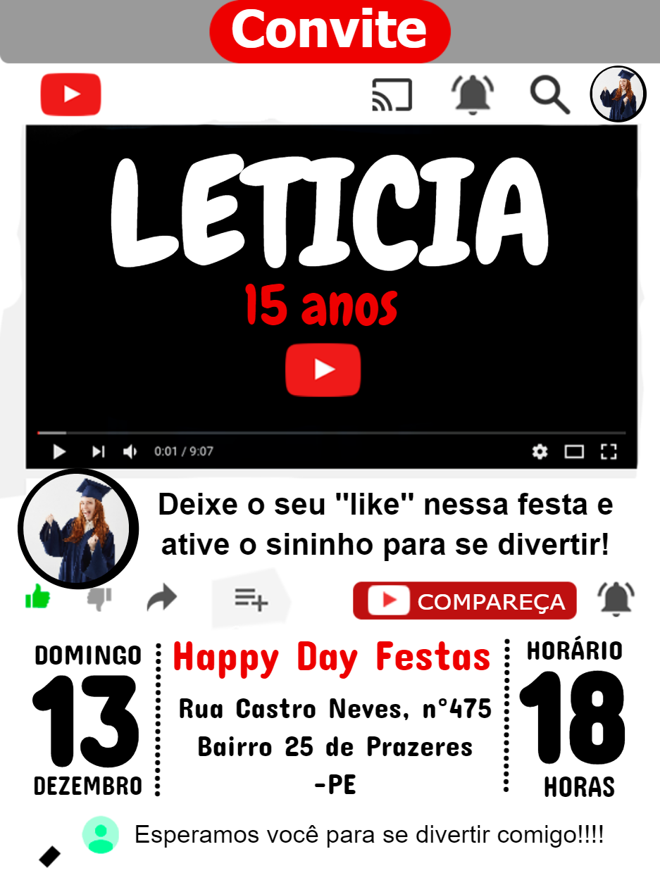 Convite Animado Aniversário Estilo Youtube para Editar Online Convite Animado Aniversário Estilo Youtube para Editar Online