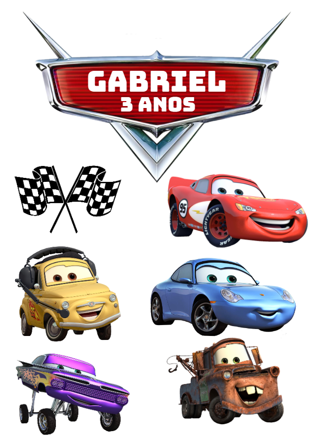 Topo de Bolo Festa Carros com Personagens para Editar Online Topo de Bolo Festa Carros com Personagens para Editar Online