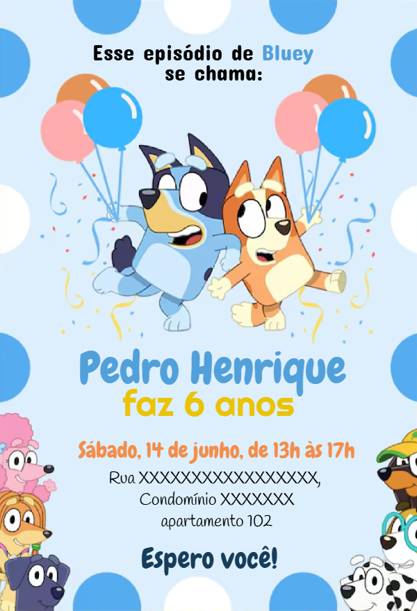 Convite de Aniversário Bluey & Bingo para Editar Online Convite de Aniversário Bluey & Bingo para Editar Online