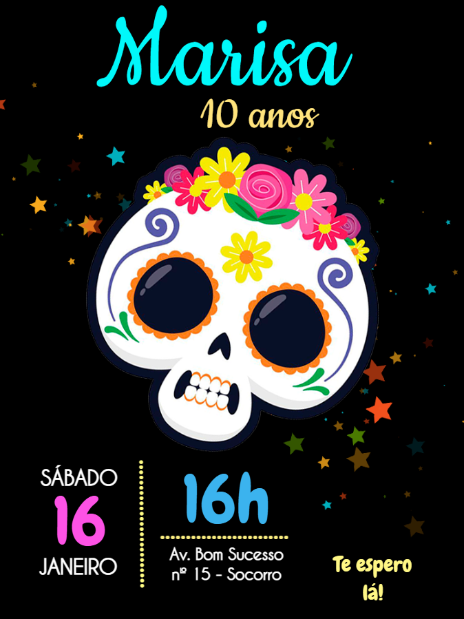 Convite Aniversário Caveira Mexicana para Editar Online Convite Aniversário Caveira Mexicana para Editar Online