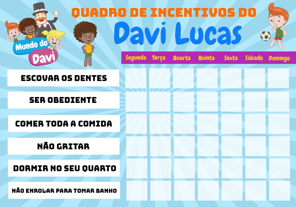 Quadro de Incentivos Mundo Bita com Personagens para Editar Quadro de Incentivos Mundo Bita com Personagens para Editar